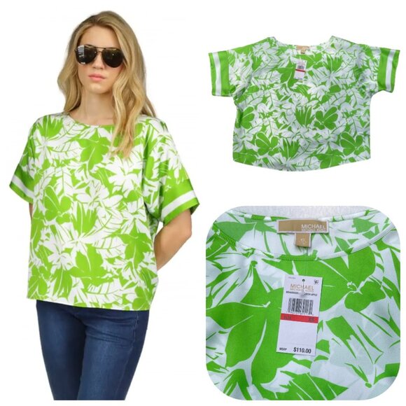 NWT MICHAEL KORS Covet up High Rise Wide Leg Satin Palm Print Pants - Picture 11 of 12